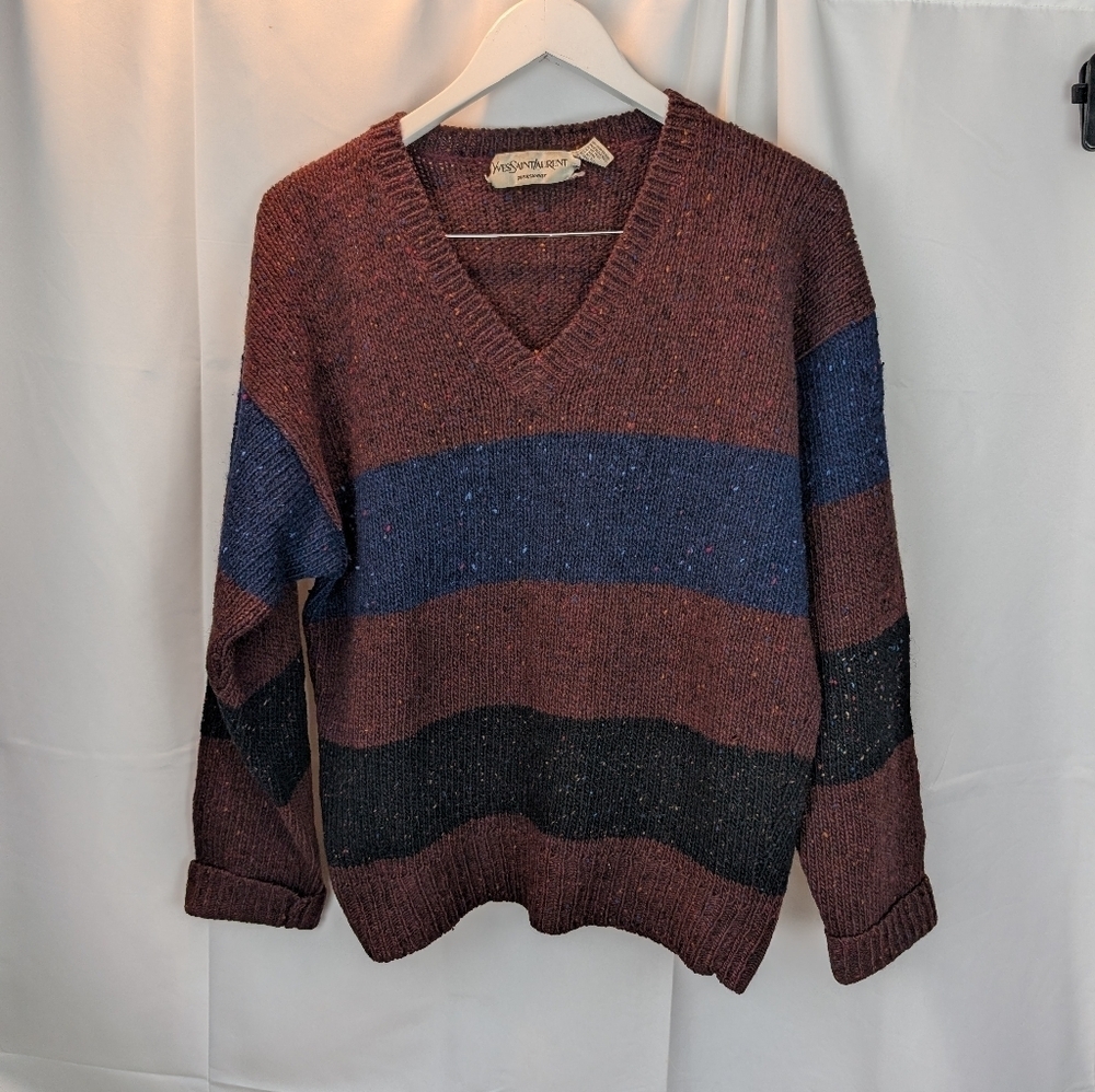 Yves Saint Laurent Vintage Striped Sweater for Men - Brown and Blue size L in EU